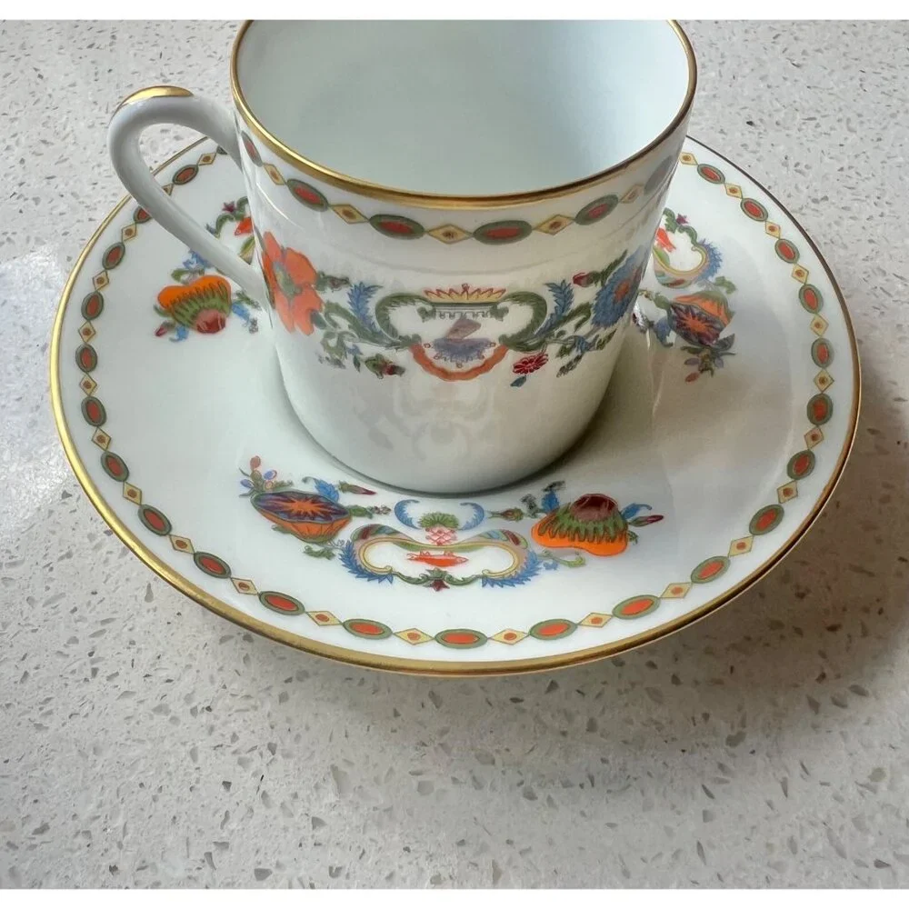 A. Raynaud Et Cie Limoges France Porcelain Cup & Saucer Set With Floral Motif Go